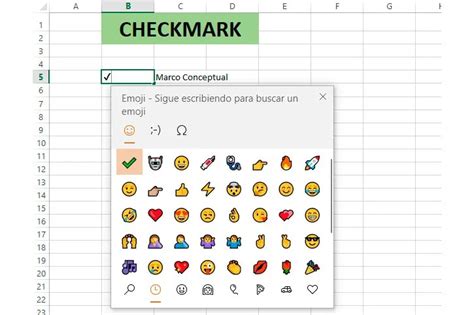 Palomita símbolo , visto o Checkmark en Excel